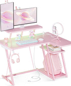 Escritorio rosa para juegos con luces LED pequeño escritorio esquinero con