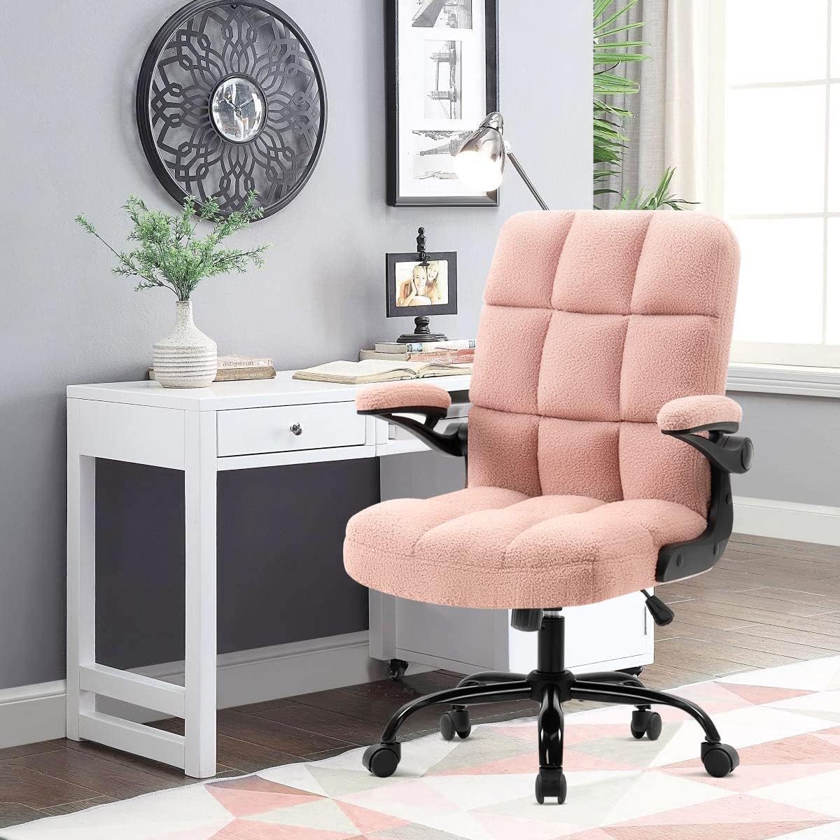 Silla ergonómica de escritorio de oficina con ruedas y brazos, silla de  computadora de piel sintética para el hogar, dormitorio, oficina, silla