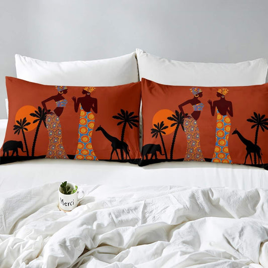 Juego de funda de edredón con temática de mujer africana, diseño africano