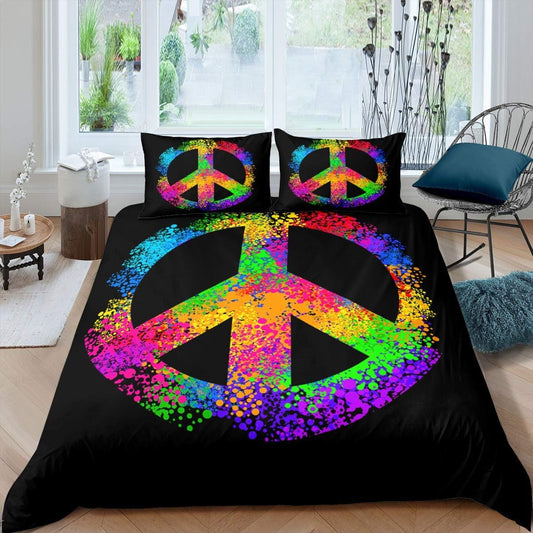 Juego de funda de edredón con diseño de arte de la paz hippie para niños,