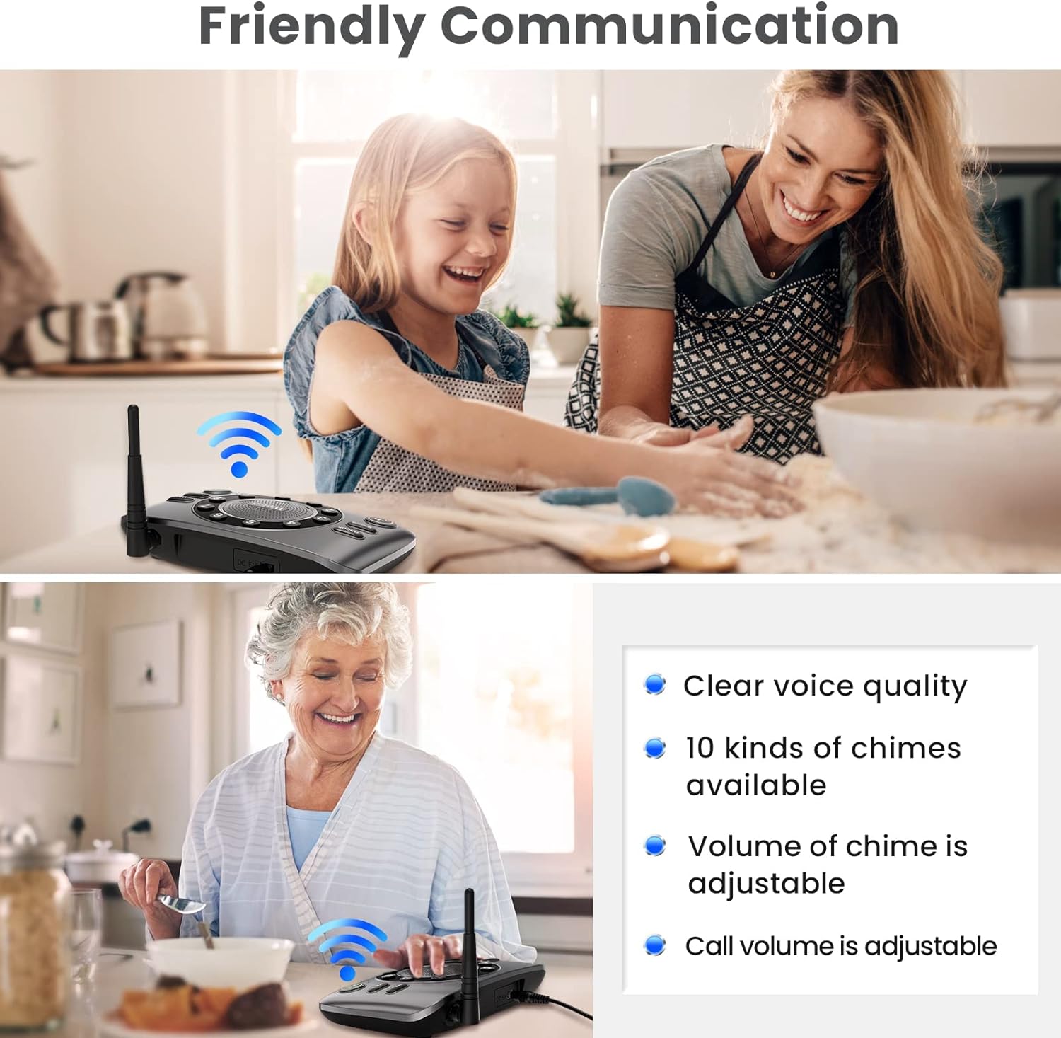 Wuloo Intercomunicadores inalámbricos manos libres para negocios en casa,  sistema de intercomunicación de audio bidireccional mejorado para ancianos