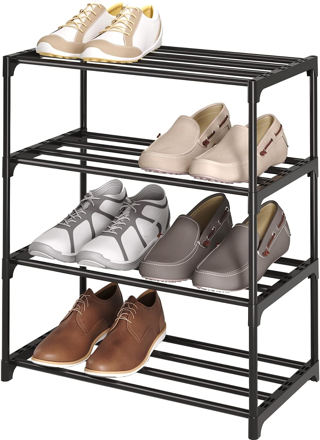 SOKOSEN Estante de zapatos pequeño de 4 niveles, apilable de metal, or -  VIRTUAL MUEBLES