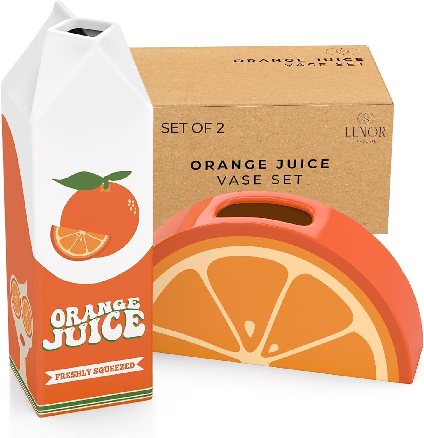 Jarrón de jugo de naranja, juego de 2 jarrones. Jarrón de cartón de cerámica y