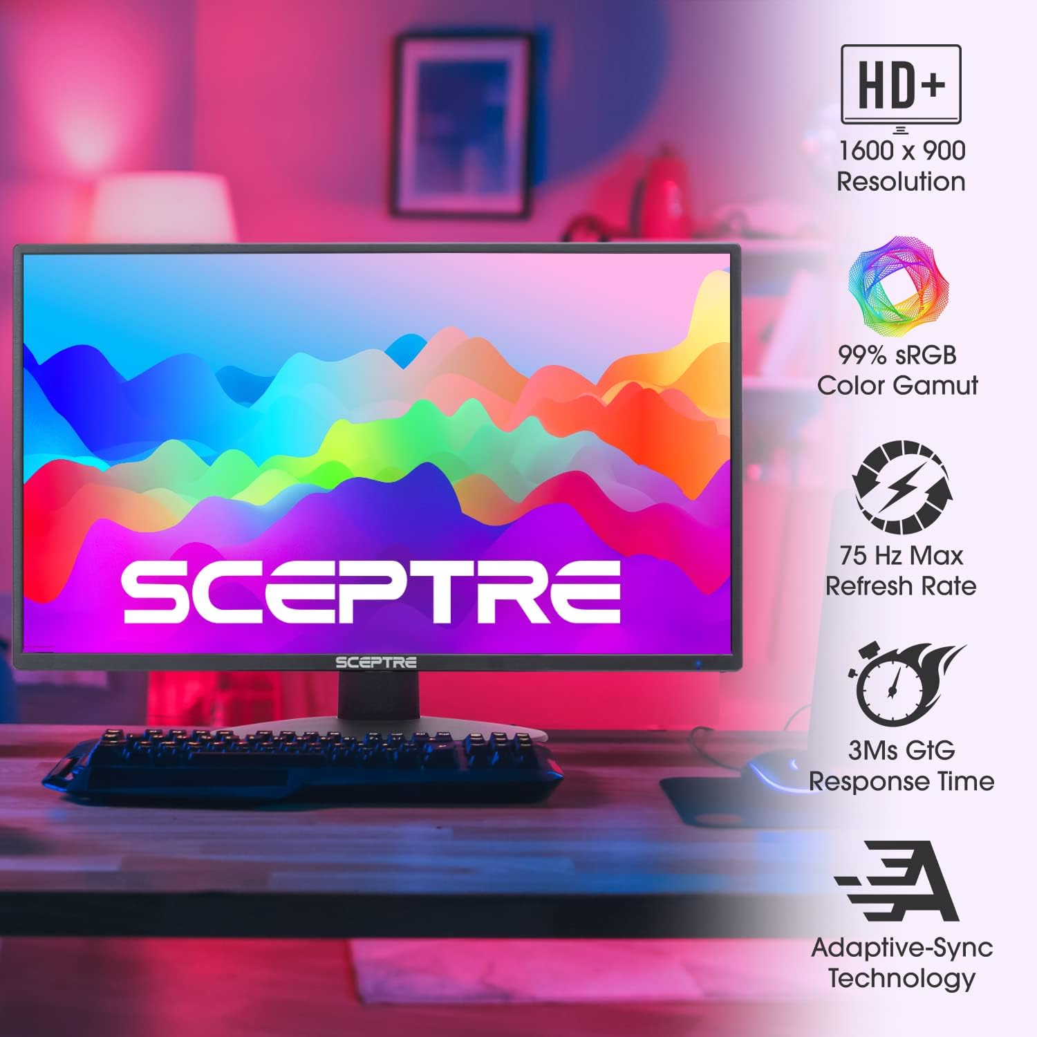Sceptre Monitor LED de 20 pulgadas, 1600 x 900 75 Hz, 2 altavoces inte -  VIRTUAL MUEBLES