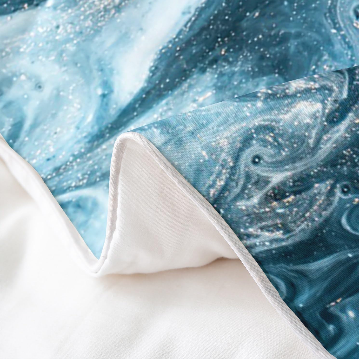 Juego de ropa de cama de mármol azul 100% algodón natural, con purpurina