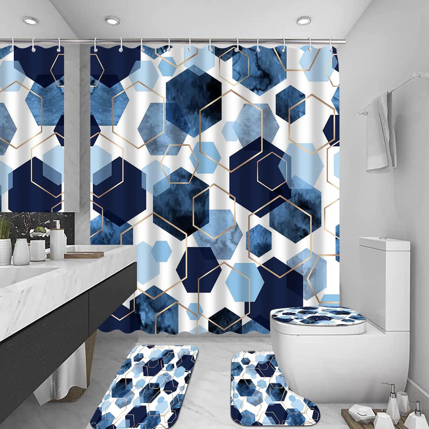 Cortina de ducha geométrica moderna azul, cortinas de ducha