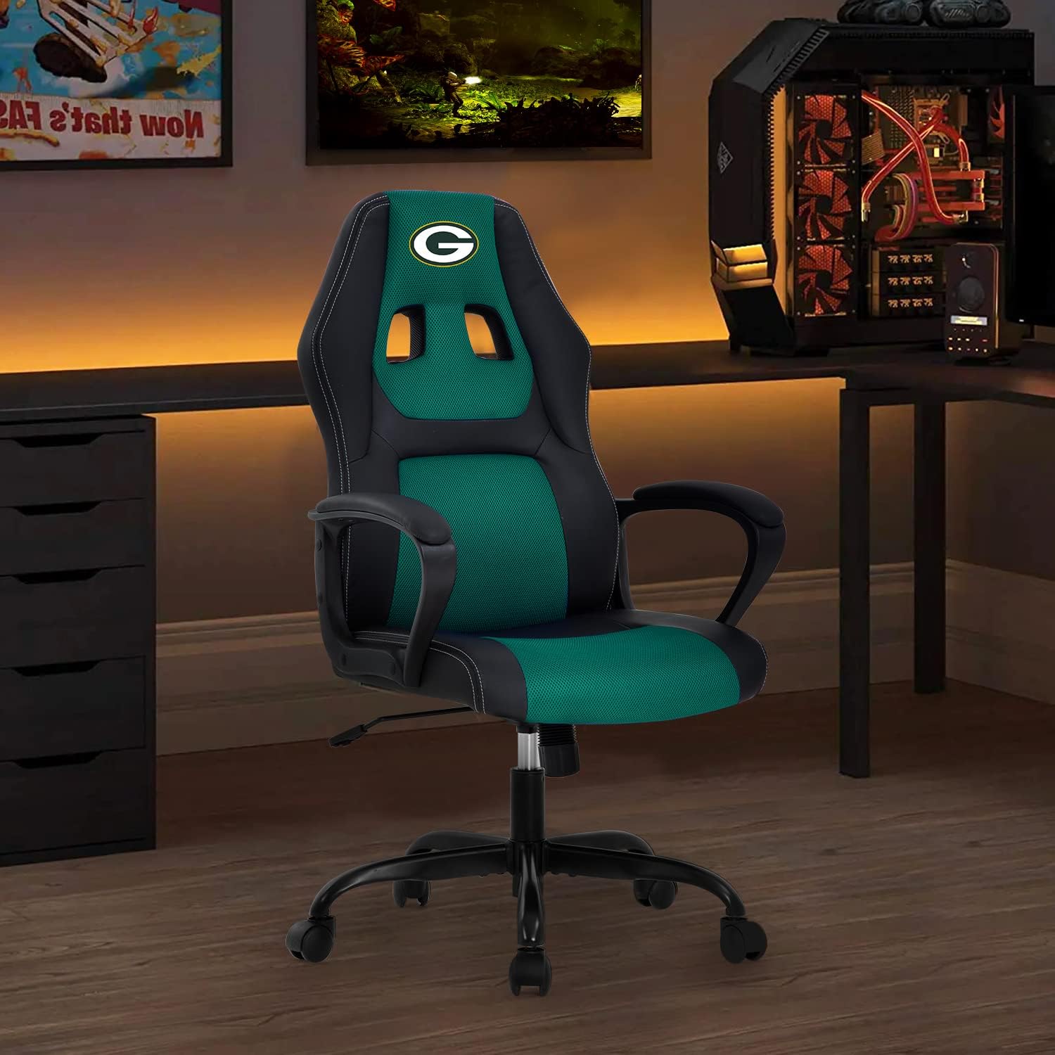 Silla de oficina para juegos de PC, silla de escritorio ergonómica de piel