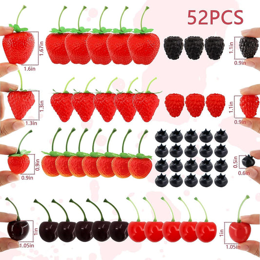 52 piezas de frutas artificiales falsas, incluye fresas falsas, arándanos - VIRTUAL MUEBLES