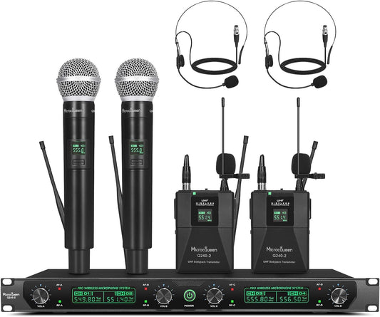 Sistema de micrófono inalámbrico UHF, juego de micrófono inalámbrico de 4