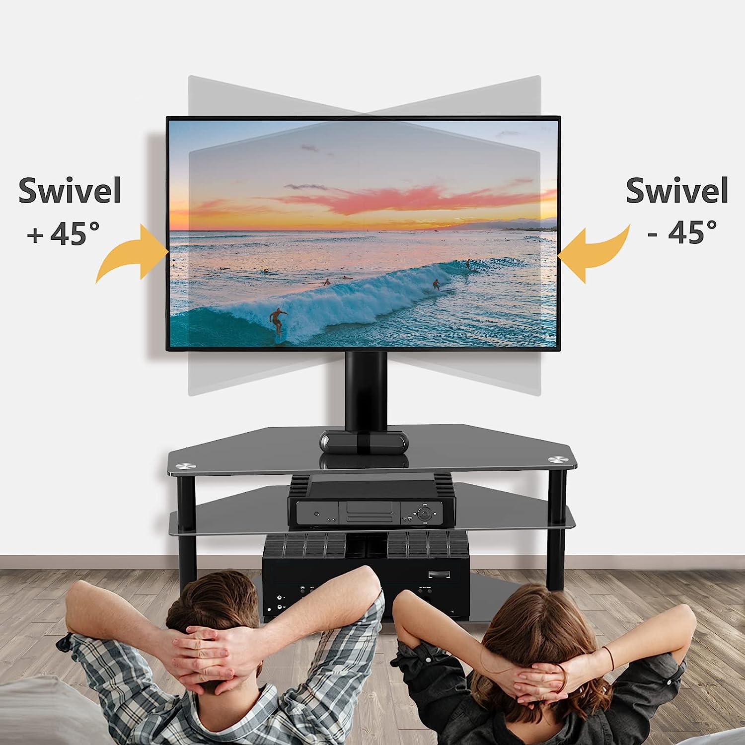 Soporte de TV de suelo con soporte giratorio para pantallas planas LED LCD  de 32 a 75 pulgadas, televisores curvados de hasta 110 libras, soporte de