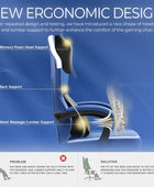 Silla de juegos con soporte lumbar de masaje térmico, silla ergonómica para