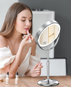 Espejo de maquillaje iluminado con aumento 10X, altura ajustable y 3 luces - VIRTUAL MUEBLES
