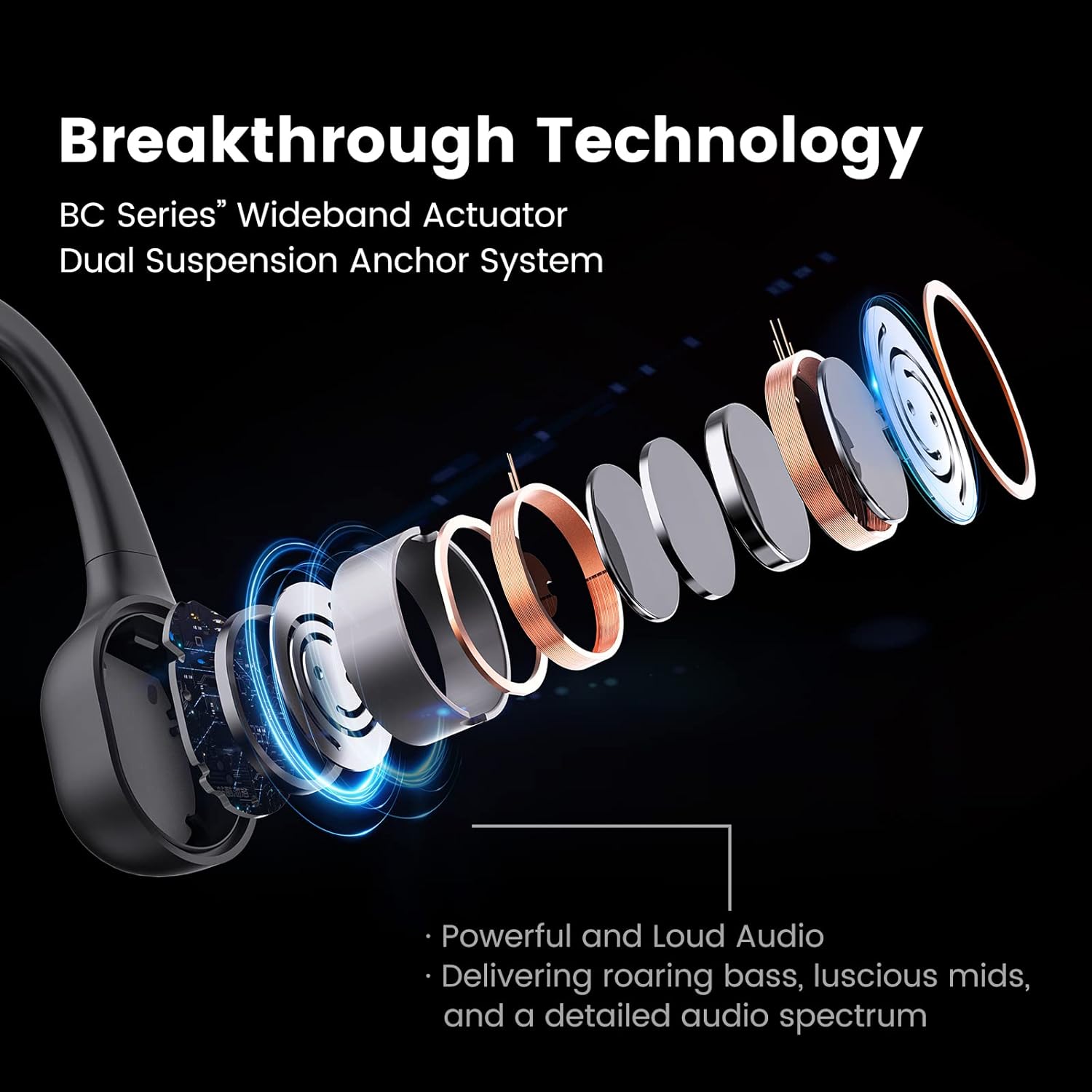 Run Plus Auriculares de conducción ósea Bluetooth, IP68, impermeables, con oído