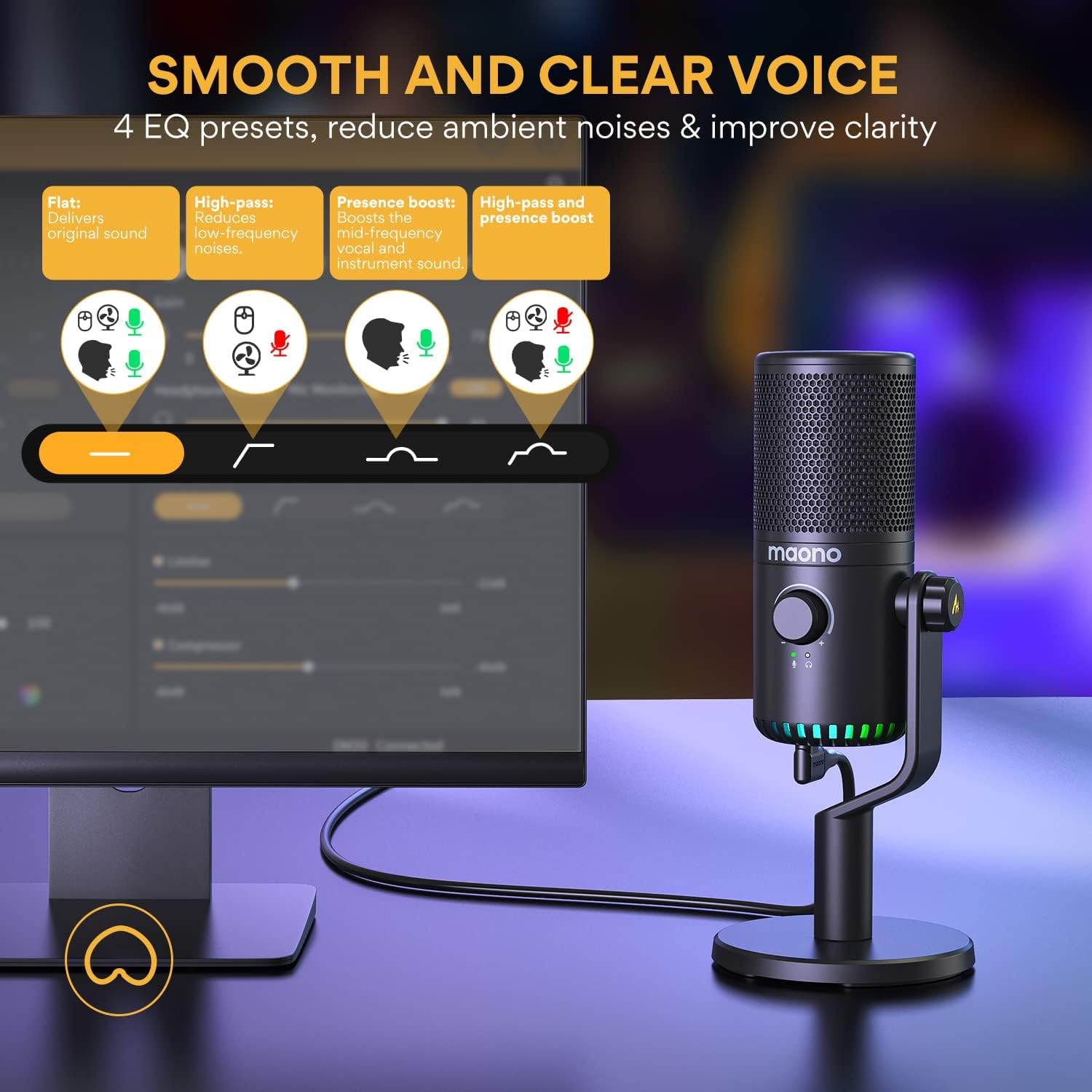  Micrófono de podcast USB, micrófono de computadora condensador  para juegos para transmisión de video de , grabación vocal, micrófono  de PC