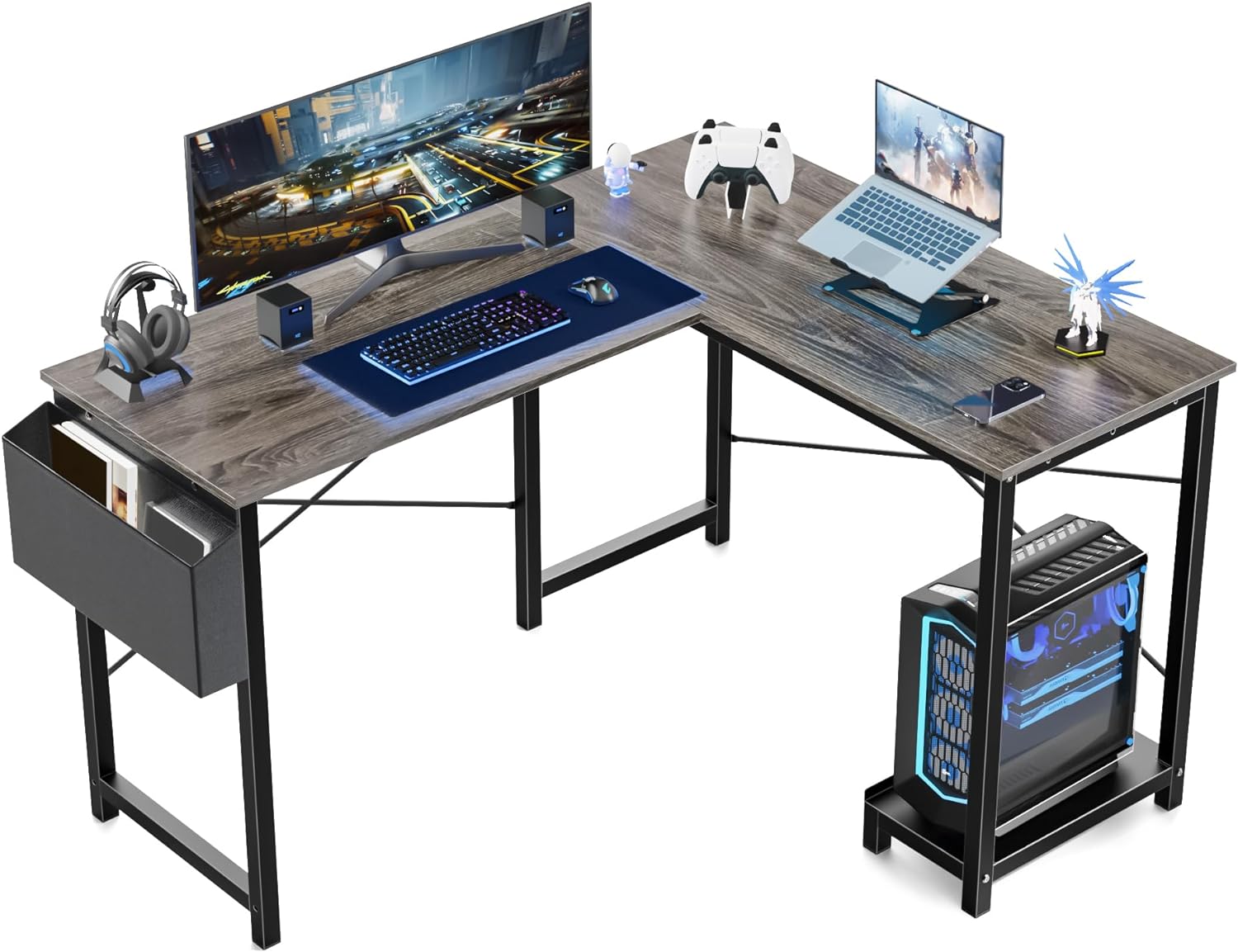 escritorio en forma de l para computadora oficina estudio mueble mesa gris  