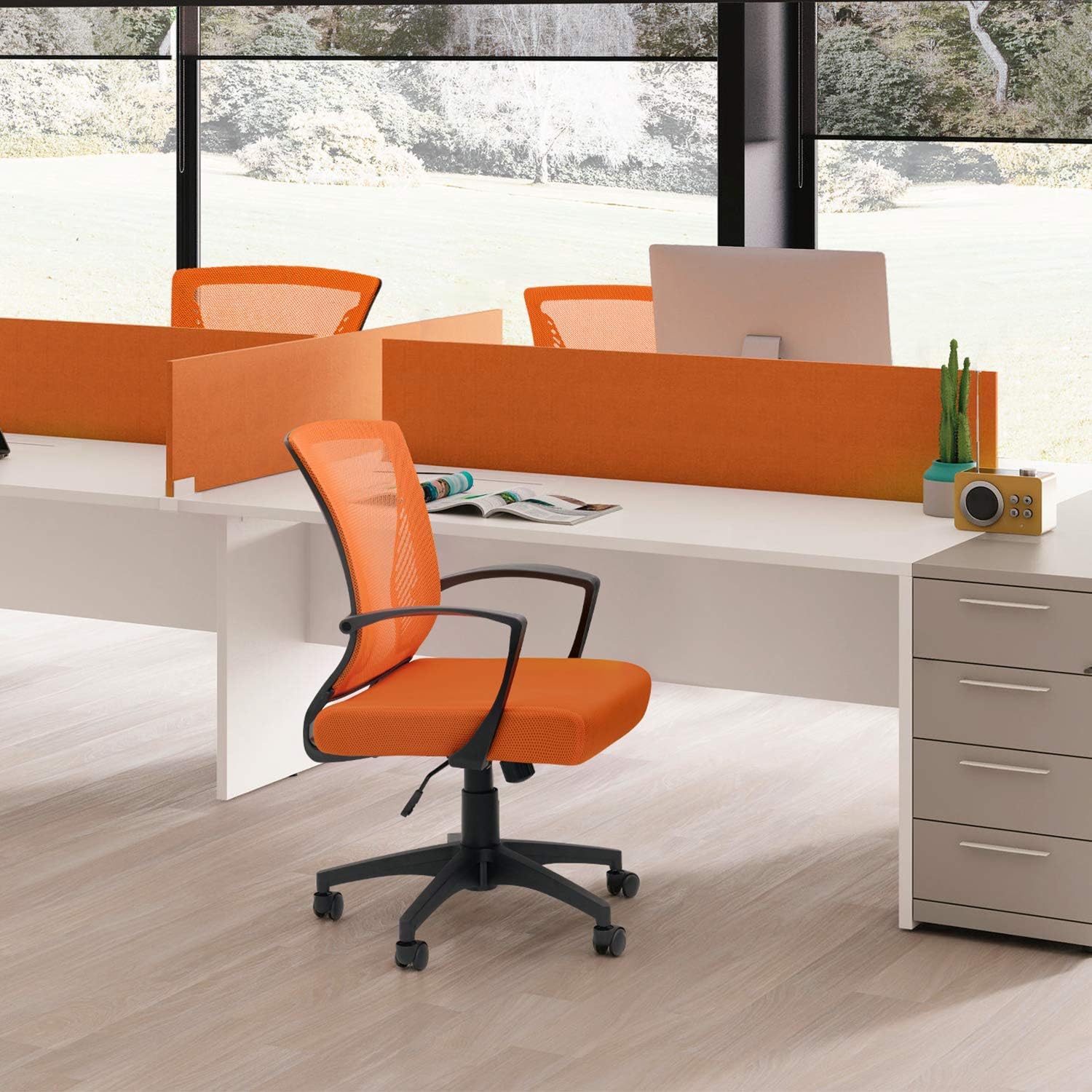 Silla de oficina con respaldo medio, silla de escritorio giratoria con soporte
