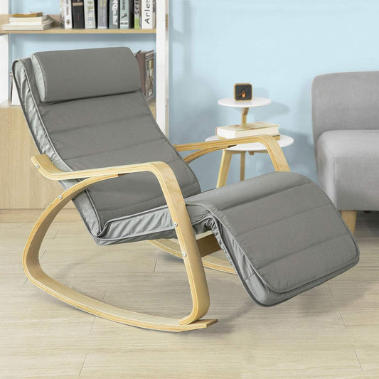 FST16-DG Silla mecedora cómoda con diseño de reposapiés, silla de descanso,