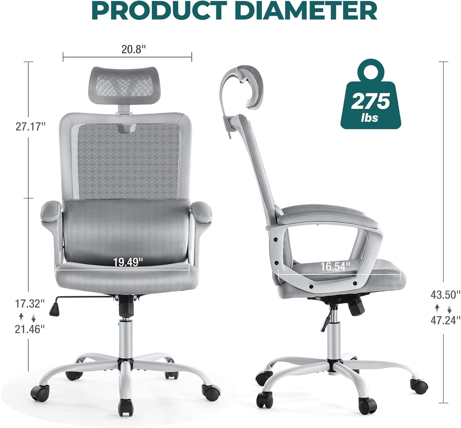 Silla ergonómica de oficina con respaldo alto, silla de escritorio de  oficina en casa, silla de malla con respaldo ajustable, silla de oficina  para