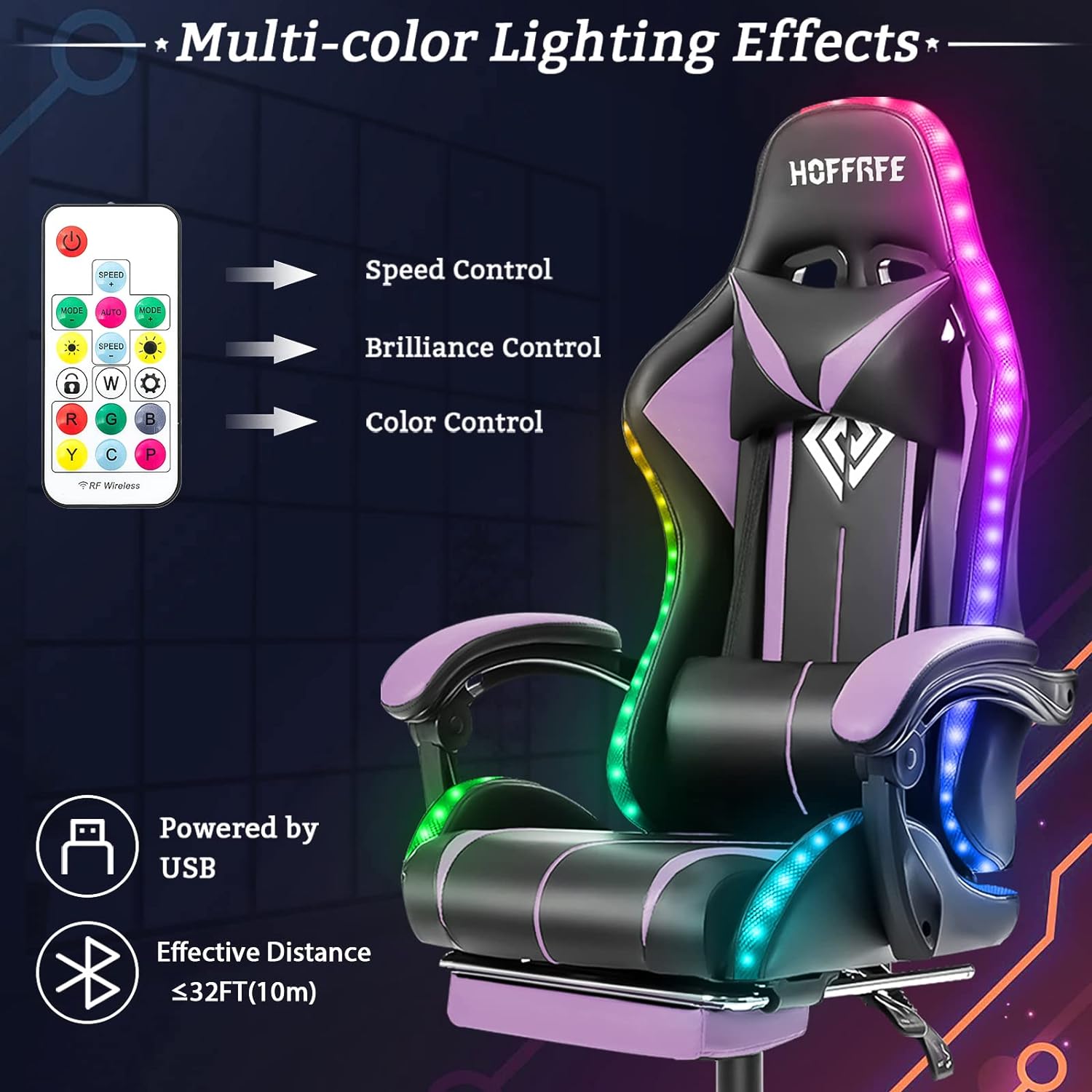 Geepro Silla para juegos con altavoces Bluetooth y luces LED RGB, silla