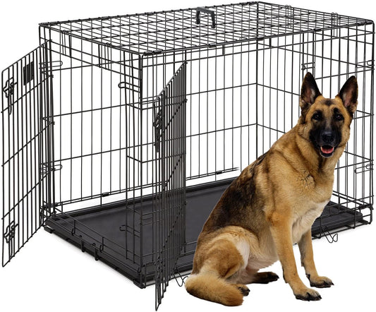 Jaula plegable para perros grandes y medianos con bandeja de plástico y  divisor de 48 pulgadas, para interiores y exteriores, de metal de doble