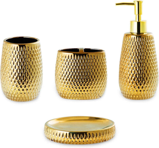 Juego de accesorios de baño dorados de cerámica de 4 piezas de accesorios de - VIRTUAL MUEBLES