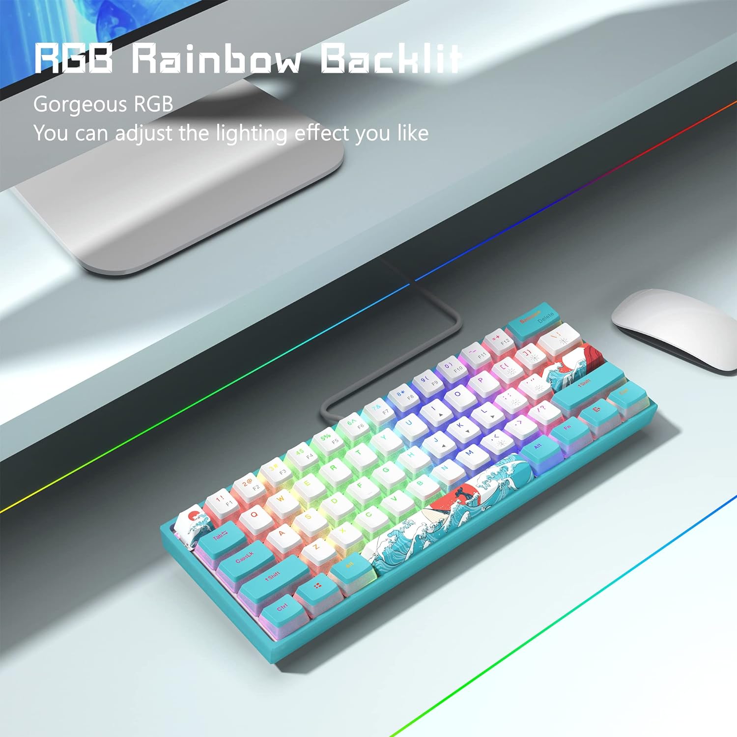 Teclado 60% por ciento, teclado mecánico RGB con cable para juegos, teclado