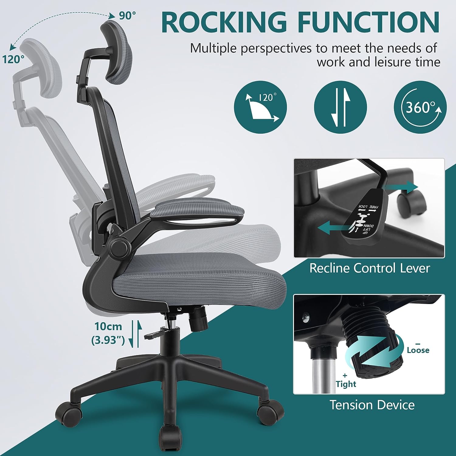 Silla de oficina ergonómica, silla de escritorio con reposacabezas y soporte