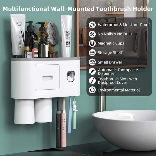 Soporte para cepillos de dientes montado en la pared, kit de exprimidor - VIRTUAL MUEBLES