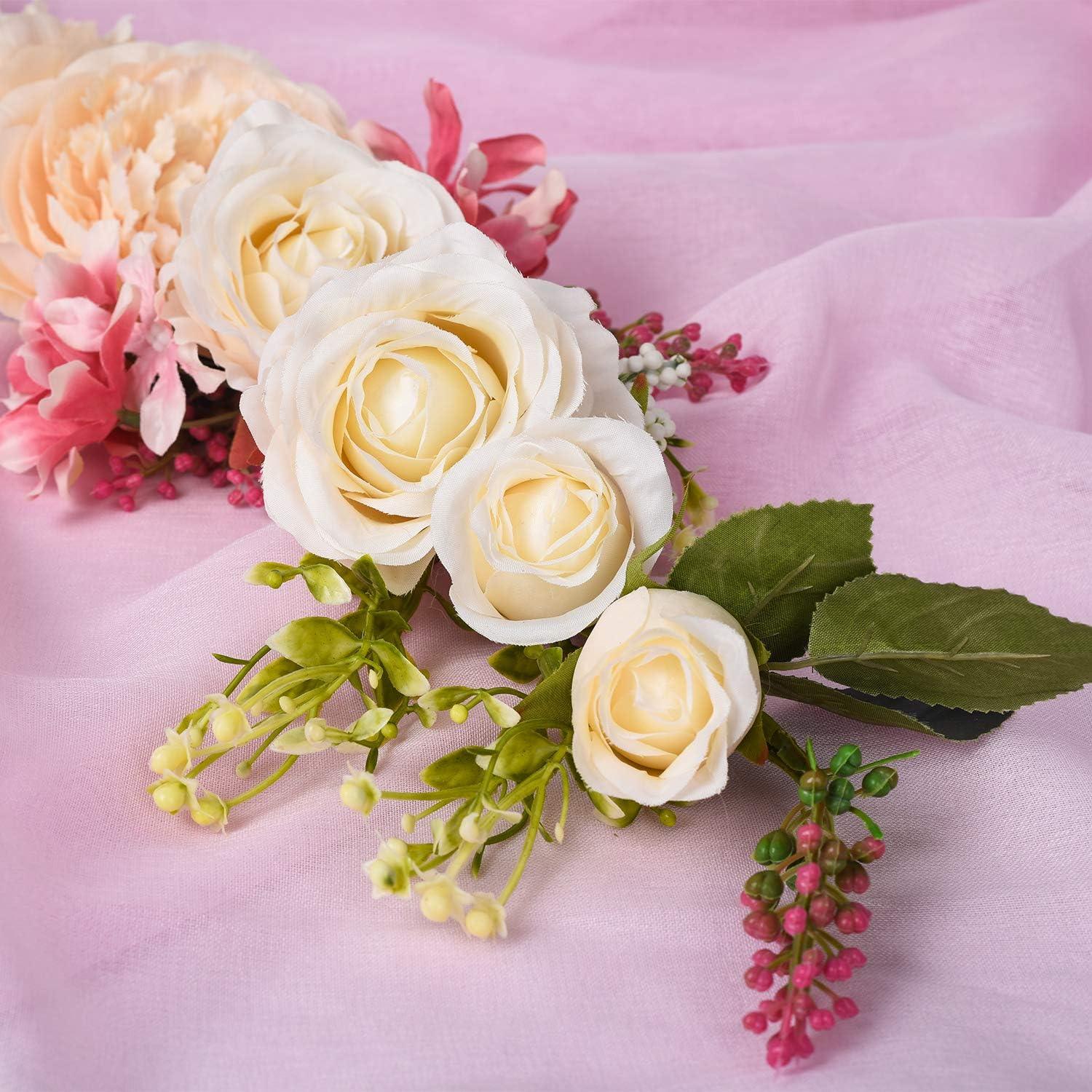Guirnalda de flores de peonía artificial, 25 pulgadas con peonía champán, rosa - VIRTUAL MUEBLES