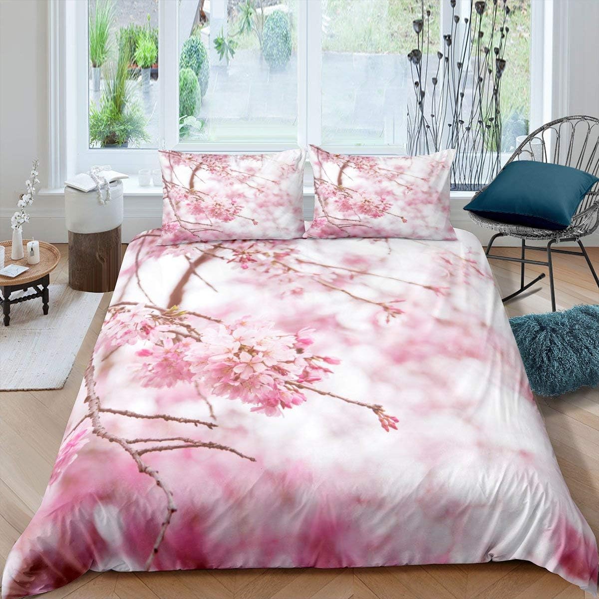 Funda de almohada de seda pura con flor de cerezo