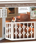 Etna Puerta de madera para mascotas con diseño floral blanco, plegable,
