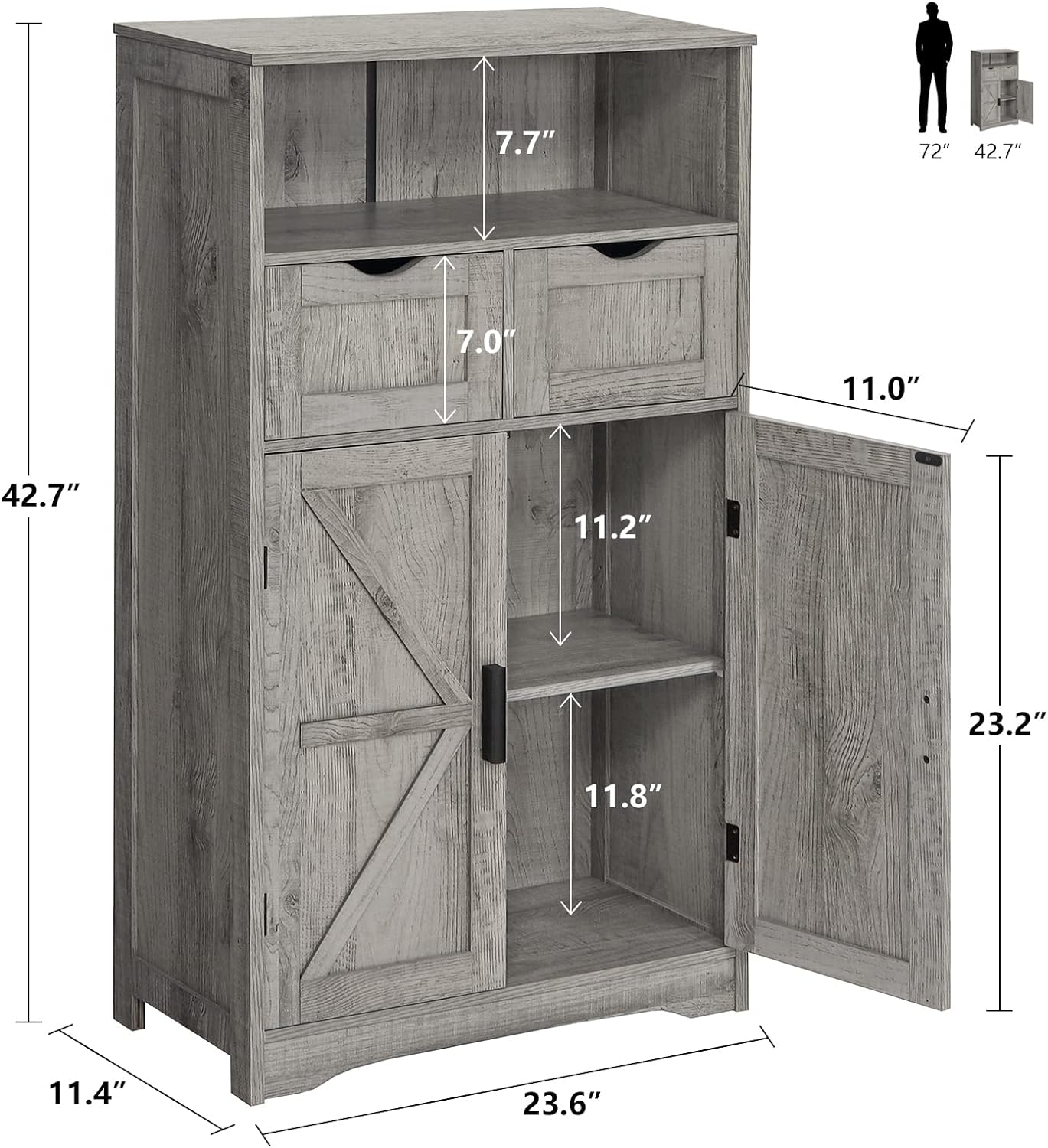 Armario de almacenamiento de suelo con 2 cajones ajustables y 2 puertas de