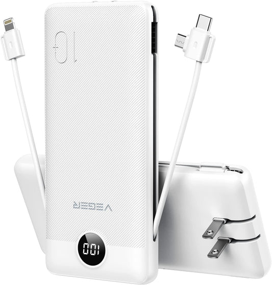 Cargador portátil para iPhone, cables integrados de carga rápida USB C Slim