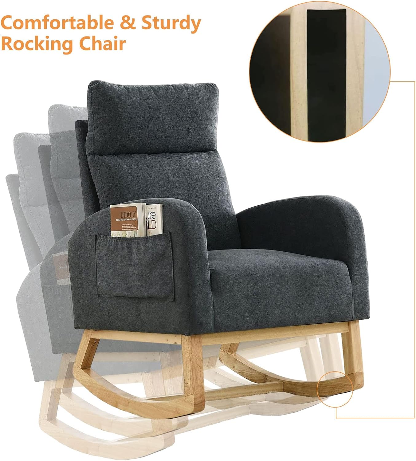 Mecedora para guardería, sillón moderno y cómodo con bolsillo lateral, sillas