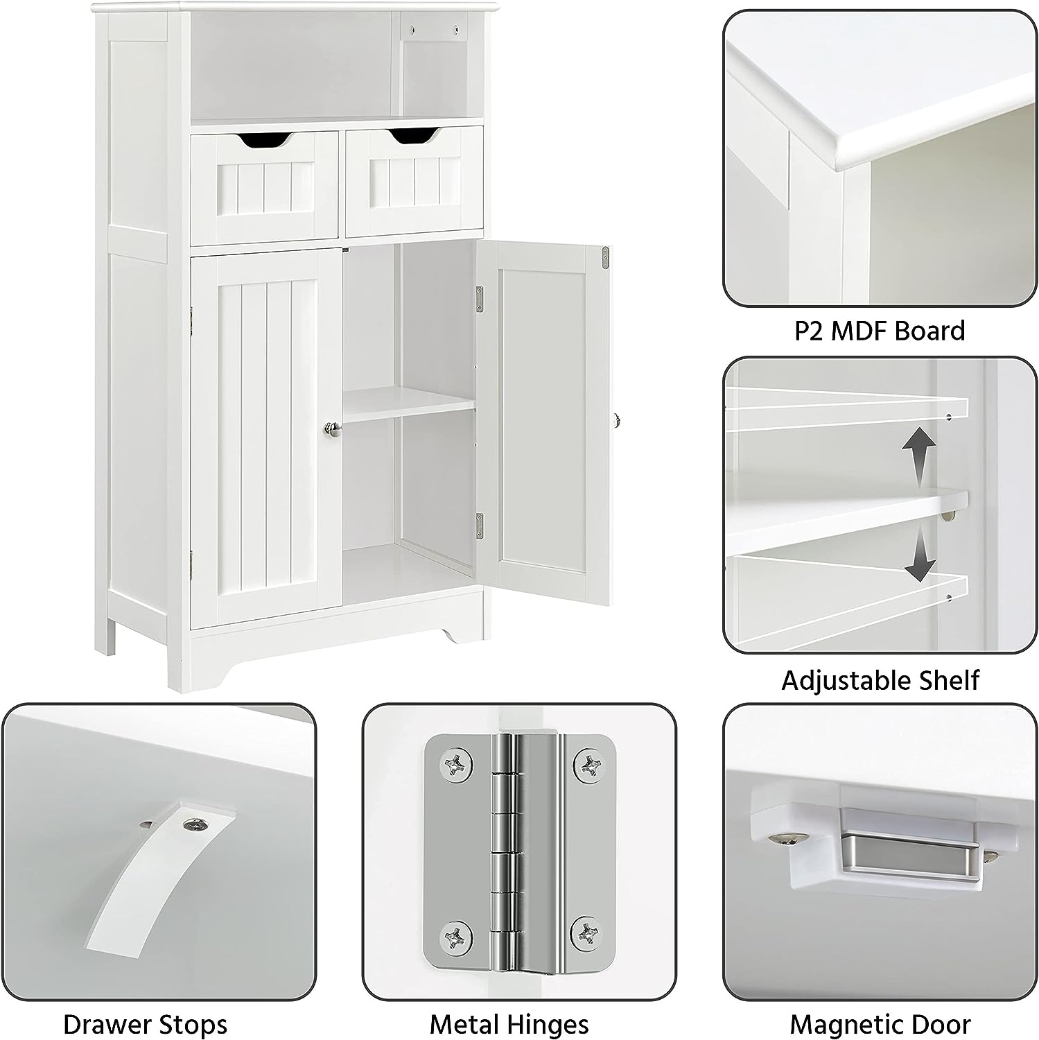 Armario alto de baño, armario de almacenamiento con 2 cajones y estant -  VIRTUAL MUEBLES