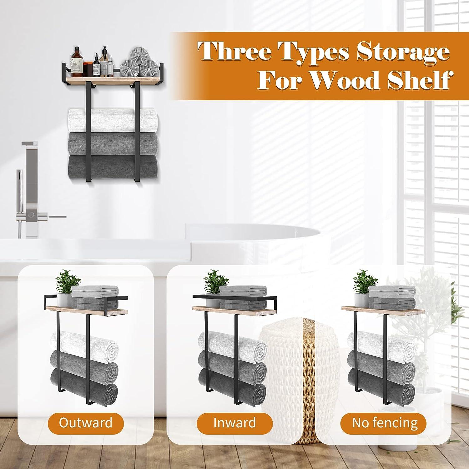 Toalleros de pared, soportes de metal para toallas con estante de madera  para baño pequeño en caravana, cámper, baño enrollado y toallas de mano