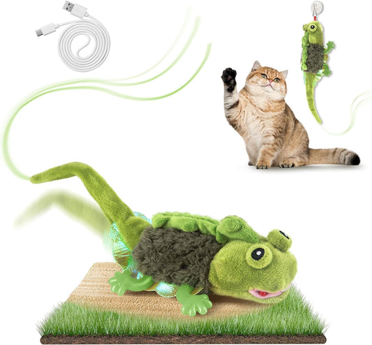 Migipaws Juguetes para gatos, lindo juguete de lagarto que se mueve con hierba