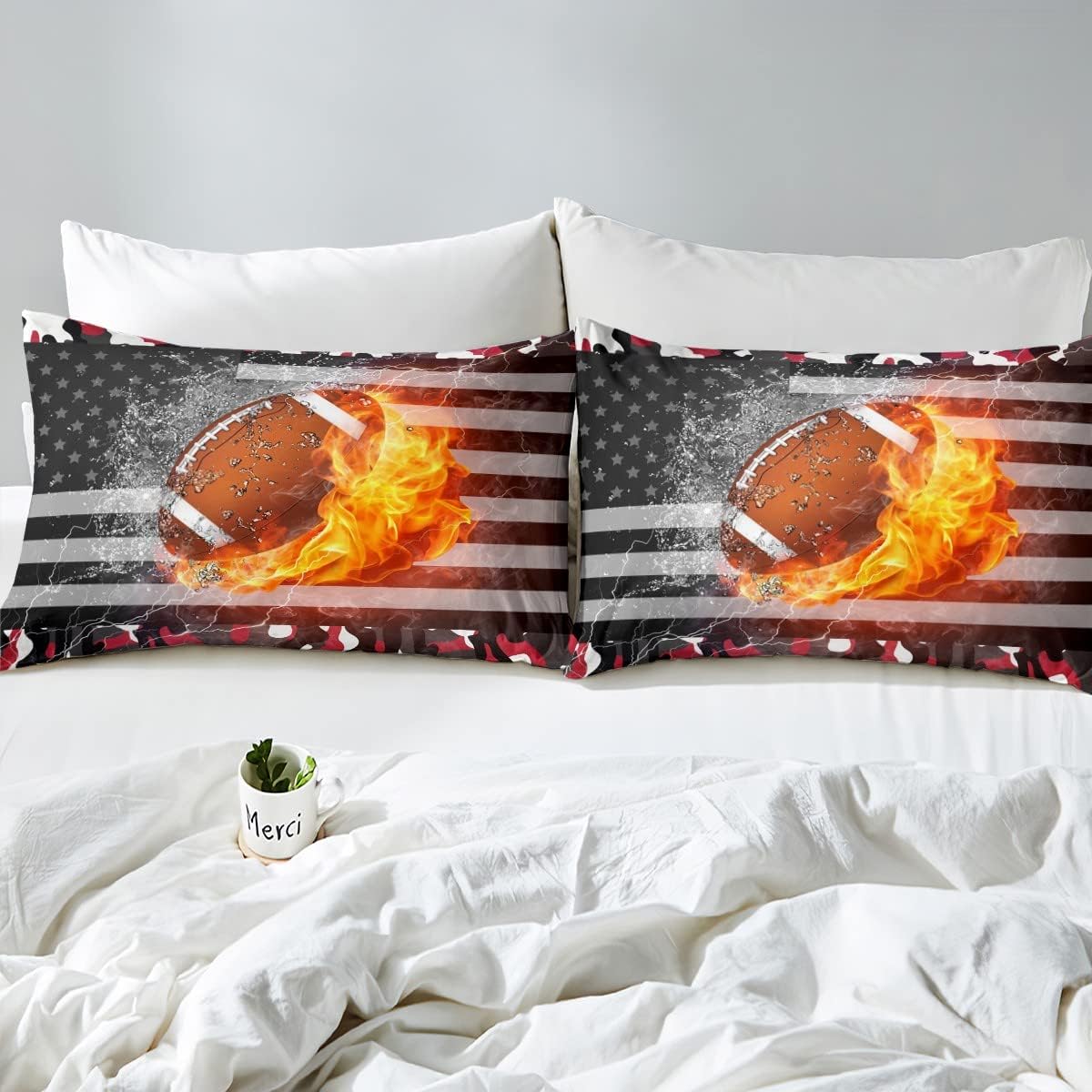 Juego de ropa de cama de bandera estadounidense, funda de edredón de camuflaje