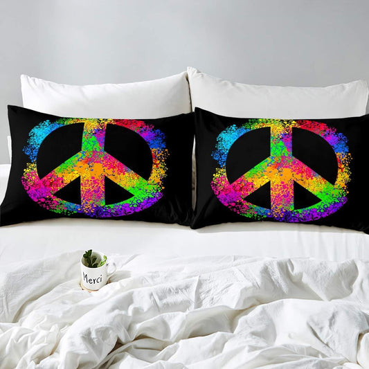 Juego de funda de edredón con diseño de arte de la paz hippie para niños,