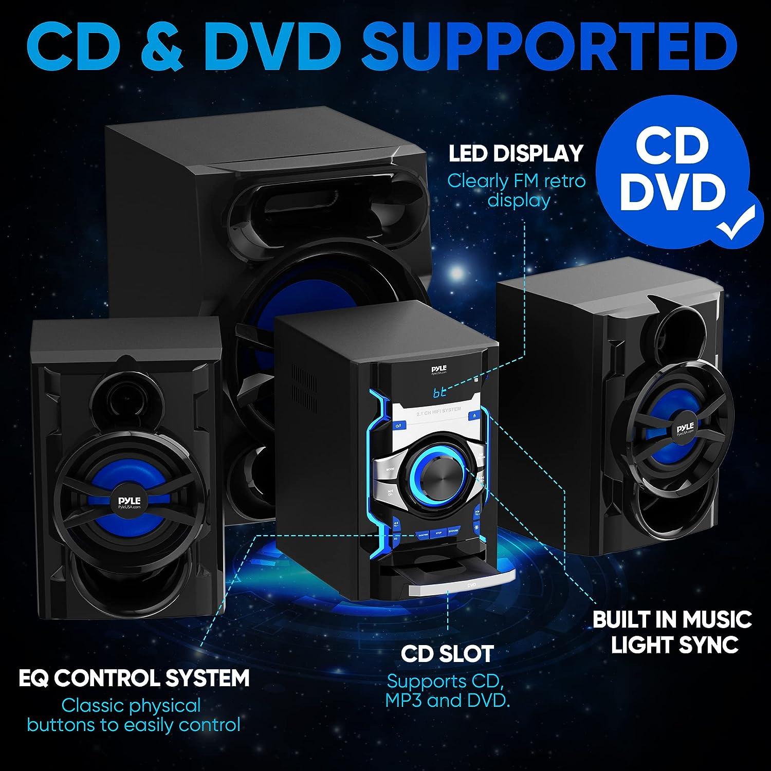 Pyle Sistema de estante estéreo inalámbrico Bluetooth Reproductor de CD y DVD - VIRTUAL MUEBLES