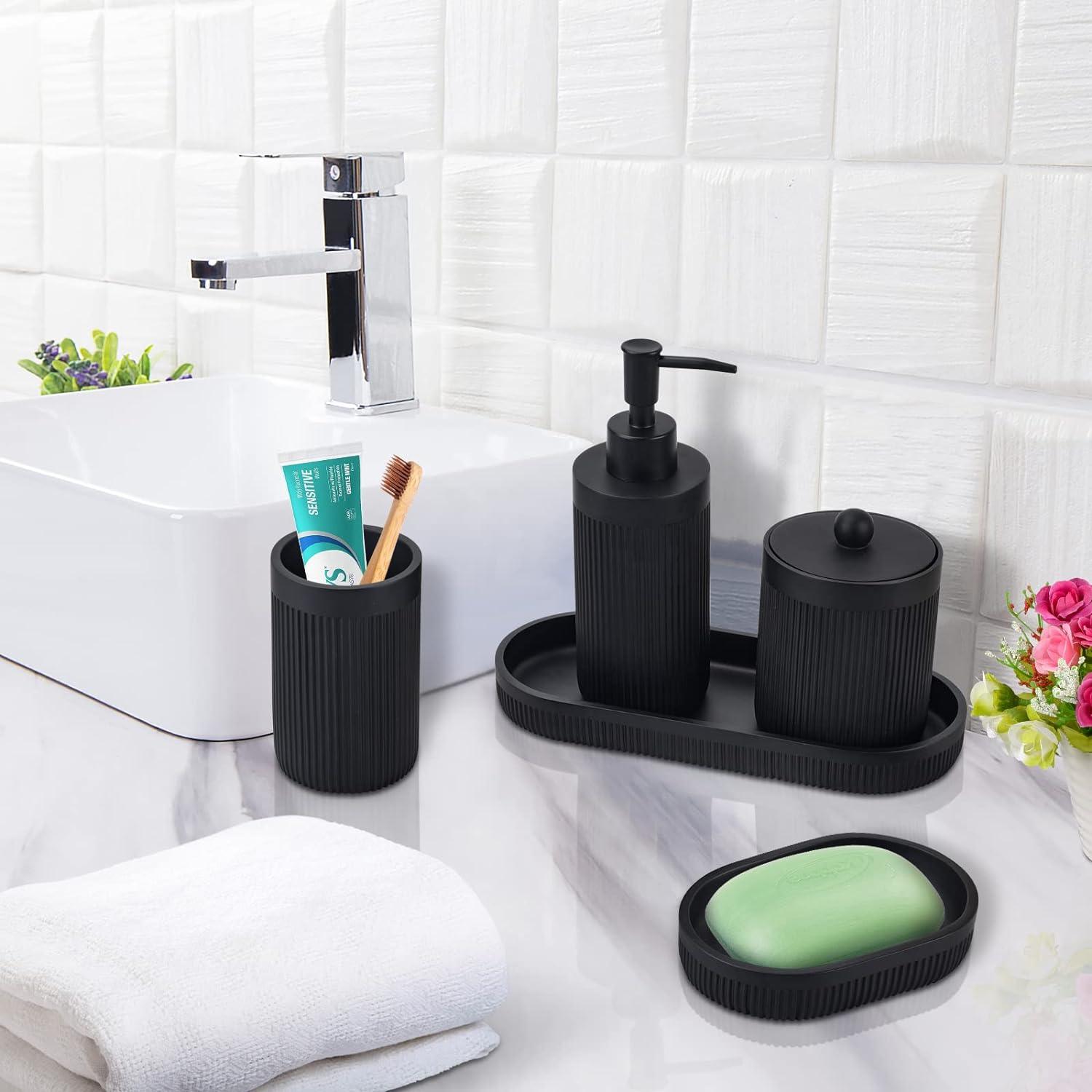 Dispensador de jabón líquido de manos para baño, juego de accesorios de  baño de 5 piezas, juego de decoración de baño, incluye dispensador de  jabón