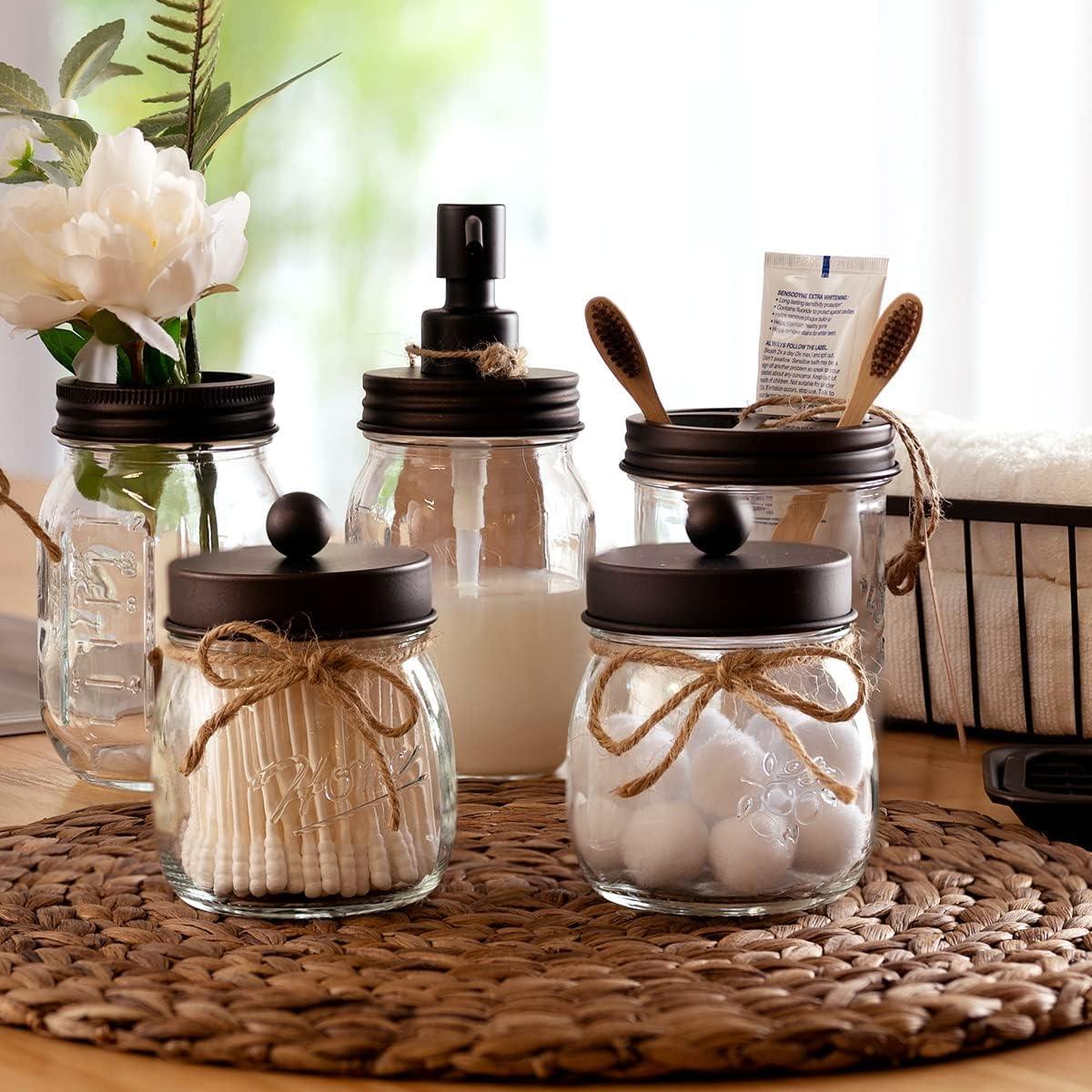 Mason Jar Juego de accesorios de baño (4 piezas) Dispensador de jabón de loción - VIRTUAL MUEBLES
