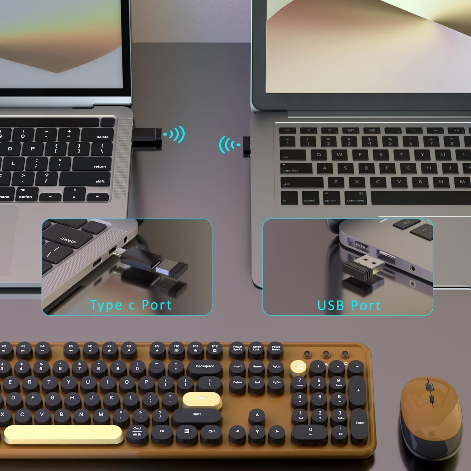 Teclados inalámbricos para computadora, mouse combinados, teclado retro