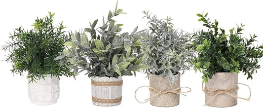 Topiarios artificiales, plantas y flores, 4 piezas de mini plantas artificiales - VIRTUAL MUEBLES