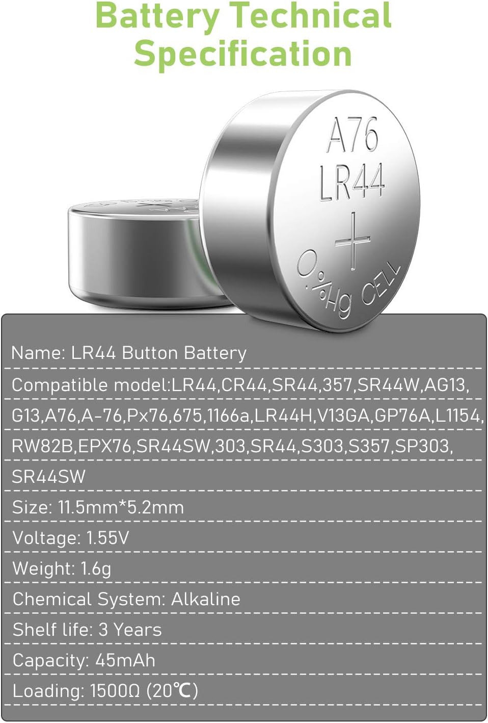 POWEROWL Baterías LR44 de alta capacidad, paquete de 40 unidades, L1154F, AG13,