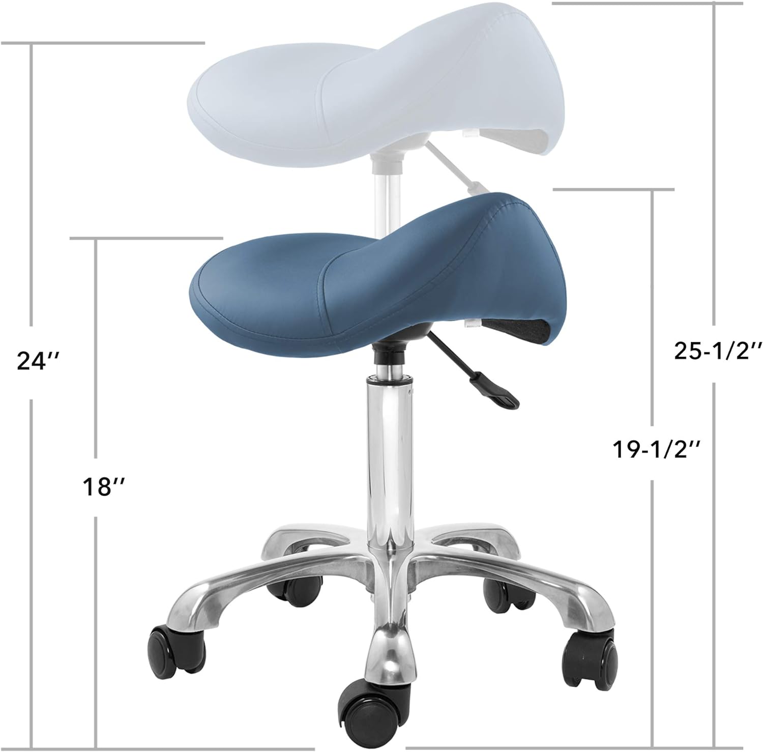 Taburete ergonómico profesional, azul, asiento hidráulico ajustable, salón de