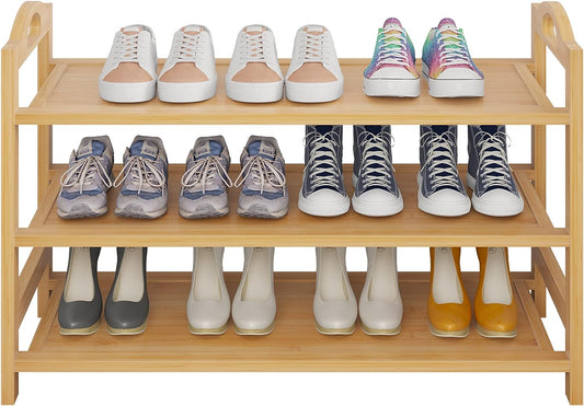Zapatero de bambú de 3 niveles organizador de almacenamiento de zapatos estante