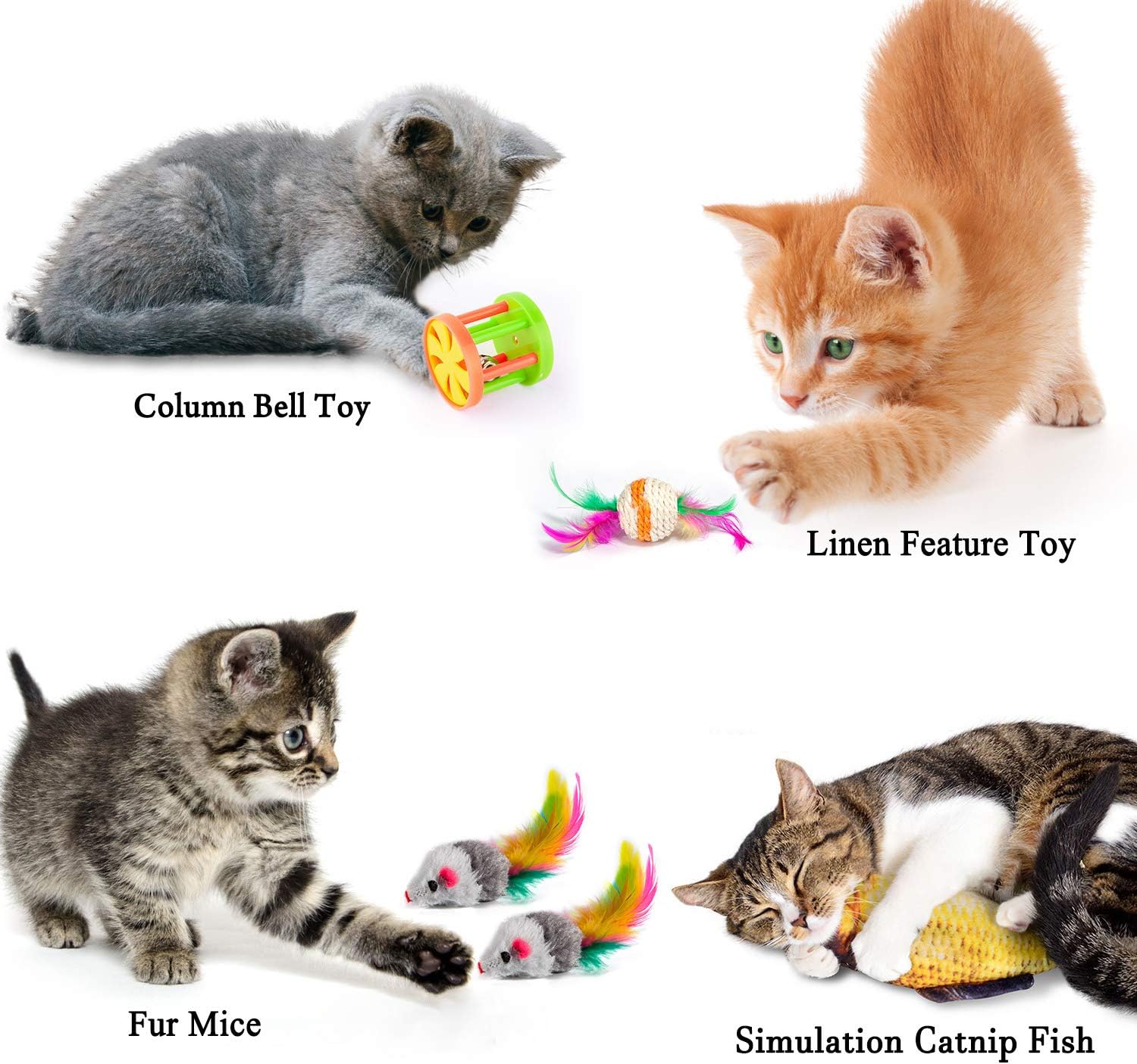 28 juguetes surtidos para gatitos, túnel de gato con hierba gatera, plumas,