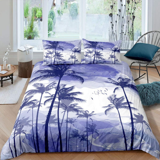 Funda de edredón con diseño de palmeras y océano, tamaño Queen para habitación
