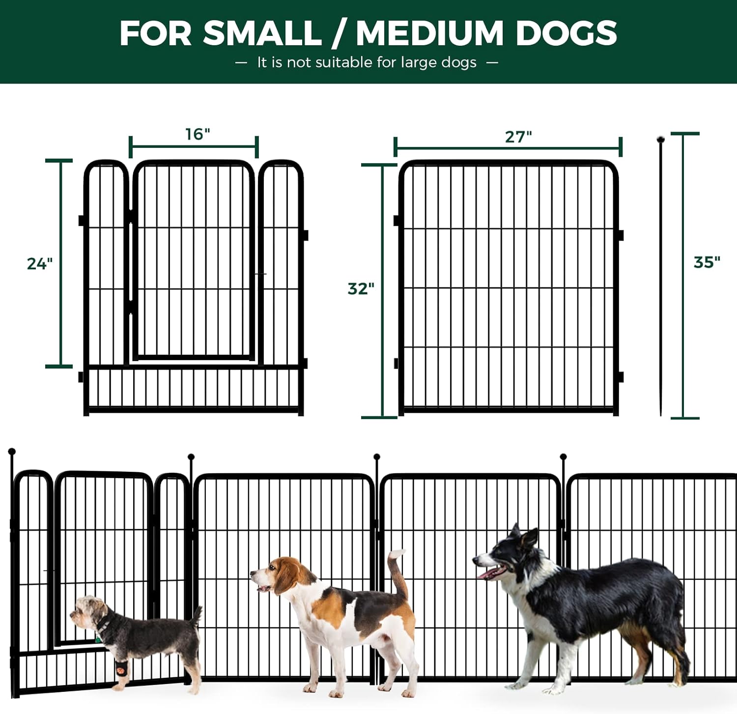 Cerca para perros con 8 paneles de 32 pulgadas de altura, para interiores y